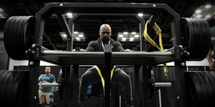 A man testing out the new ARMR plate-loaded machine from PLAE.